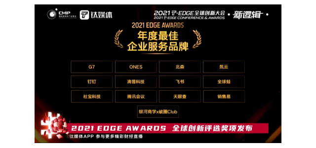 氚云榮獲鈦媒體2021 EDGE  AWARDS“年度最佳企業(yè)服務品牌”。